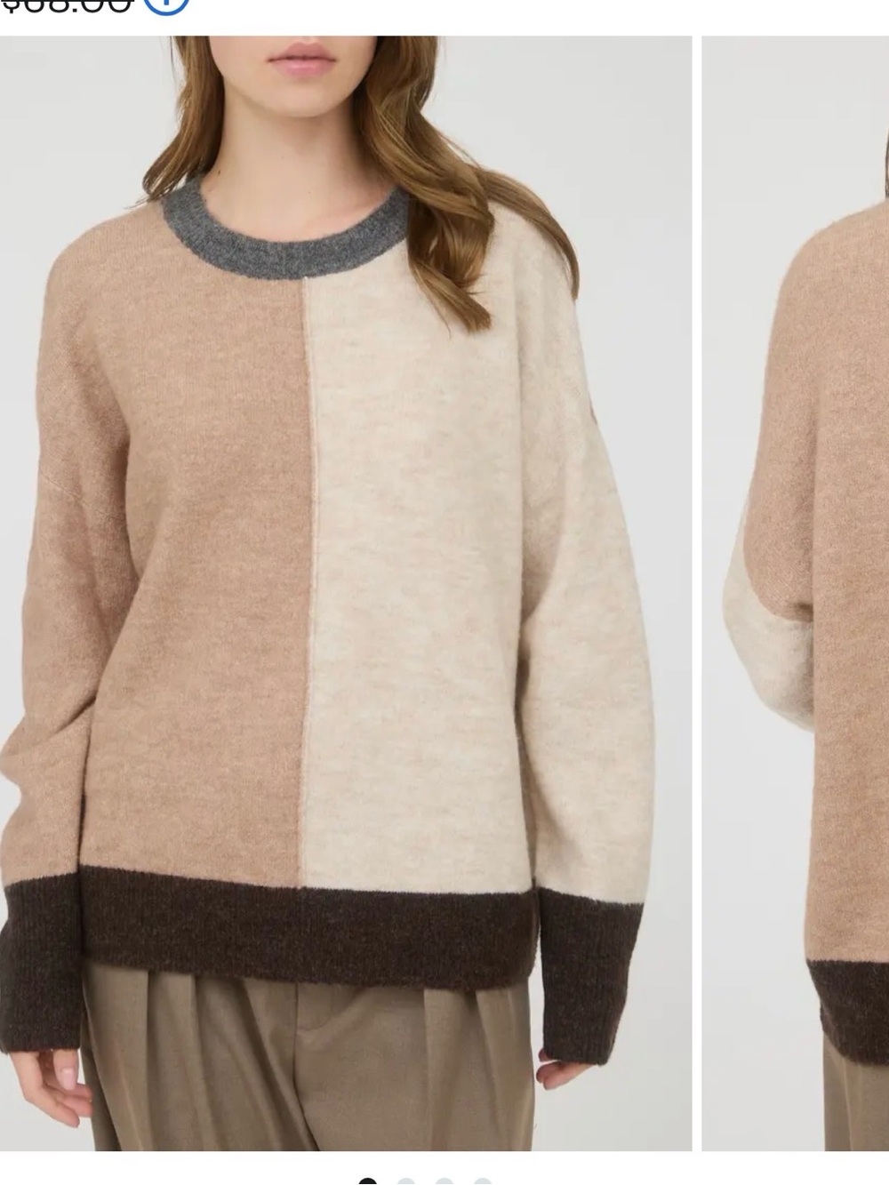 Colorblock Crewneck Sweater in Beige and Cream